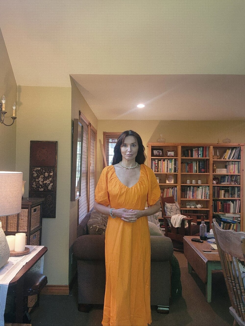 Banana Republic Vibrant Orange Puff-Sleeve Maxi Dress